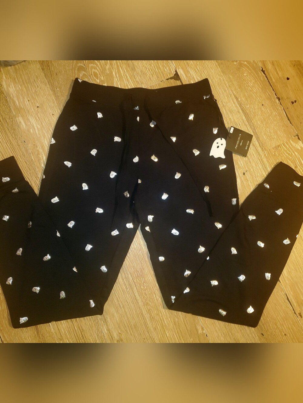 Cynthia Rowley Black & Silver Ghost Print Joggers/Lounge Pants